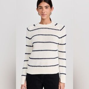 Madewell Textured Cotton Crew Sweater in Navy and White NWOT